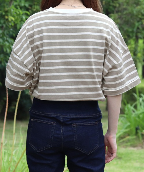 PairPair（ペアペア）の「ロールアップボーダーT（Tシャツ/カットソー・レディース・ライトベージュ/モカ/ベージュ・FREE）」の19枚目の写真