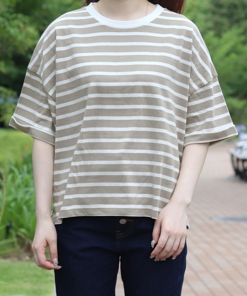 PairPair（ペアペア）の「ロールアップボーダーT（Tシャツ/カットソー・レディース・ライトベージュ/モカ/ベージュ・FREE）」の17枚目の写真