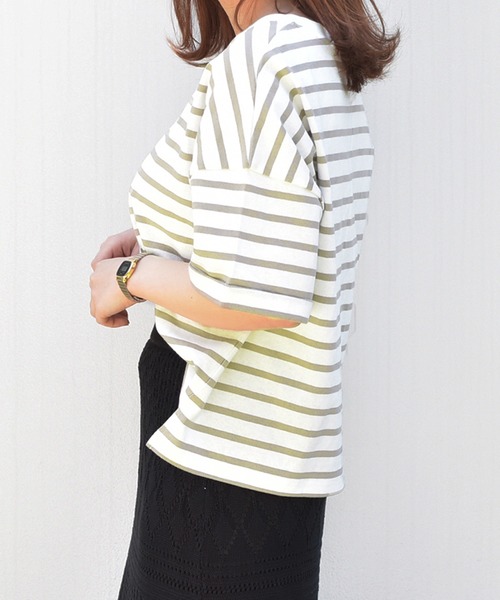 PairPair（ペアペア）の「ロールアップボーダーT（Tシャツ/カットソー・レディース・ライトベージュ/モカ/ベージュ・FREE）」の7枚目の写真