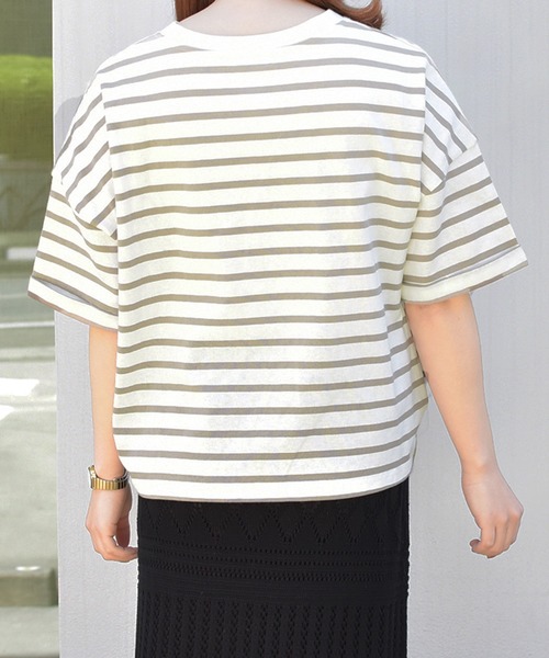 PairPair（ペアペア）の「ロールアップボーダーT（Tシャツ/カットソー・レディース・ライトベージュ/モカ/ベージュ・FREE）」の10枚目の写真