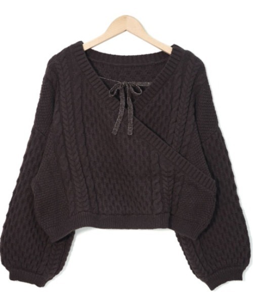 flower（フラワー）の「スイートバックニット（ニット/セーター・レディース・ダークブラウン/アイボリー・FREE）」の3枚目の写真