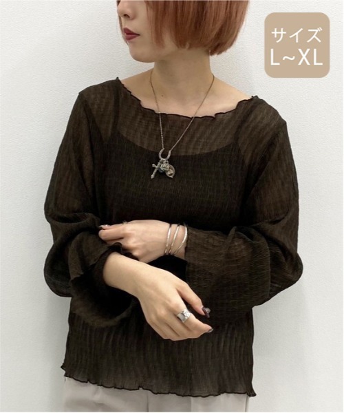 apres jour mignon(アプレジュールミニョン)の「【大きいサイズ】シア―メローTシャツインナーセット【ZOZOTOWN限定アイテム】(シャツ/ブラウス・レディース・その他/ダークブラウン/アイボリー/パープル・X-LARGE)」の3枚目の写真