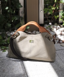 本革2WAY/2SIZE撥水スクエアナイロンとレザーのプレート付きトートバッグ