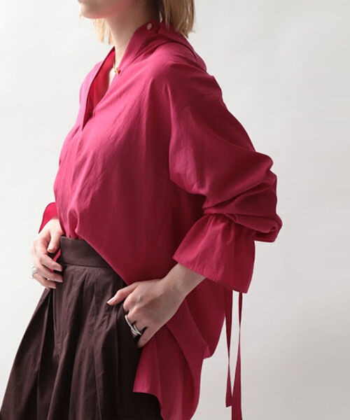 綿キュプラ袖リボンシャツ