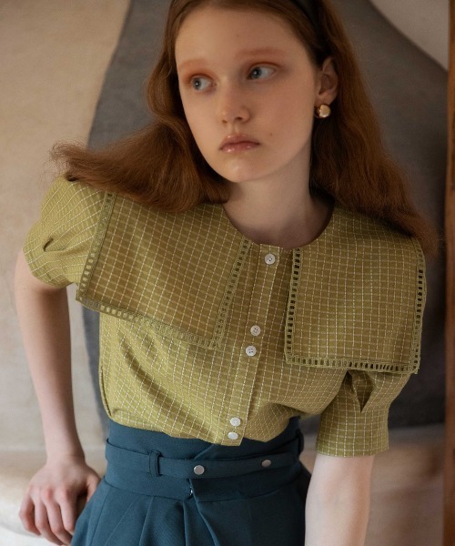 REDYAZEL（レディアゼル）の「チェックはしごレースカラータックスリーブブラウス（シャツ/ブラウス・レディース・ブラウン/オフホワイト/グリーン・FREE）」の3枚目の写真