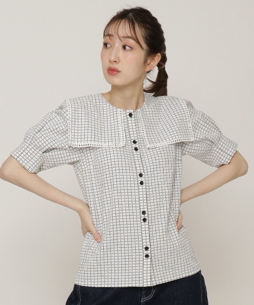 REDYAZEL（レディアゼル）の「チェックはしごレースカラータックスリーブブラウス（シャツ/ブラウス・レディース・ブラウン/オフホワイト/グリーン・FREE）」の13枚目の写真