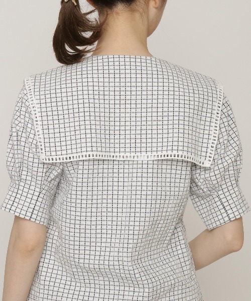 REDYAZEL（レディアゼル）の「チェックはしごレースカラータックスリーブブラウス（シャツ/ブラウス・レディース・ブラウン/オフホワイト/グリーン・FREE）」の7枚目の写真