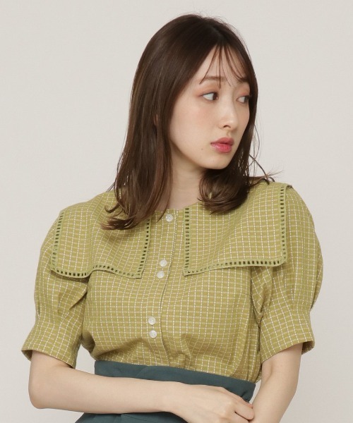 REDYAZEL（レディアゼル）の「チェックはしごレースカラータックスリーブブラウス（シャツ/ブラウス・レディース・ブラウン/オフホワイト/グリーン・FREE）」の20枚目の写真