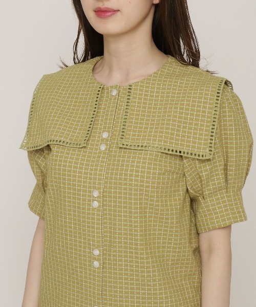 REDYAZEL（レディアゼル）の「チェックはしごレースカラータックスリーブブラウス（シャツ/ブラウス・レディース・ブラウン/オフホワイト/グリーン・FREE）」の5枚目の写真