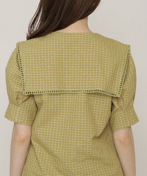 REDYAZEL（レディアゼル）の「チェックはしごレースカラータックスリーブブラウス（シャツ/ブラウス・レディース・ブラウン/オフホワイト/グリーン・FREE）」の8枚目の写真