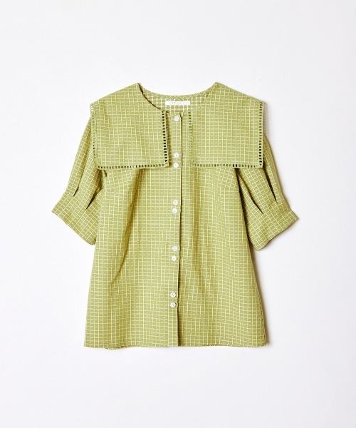 REDYAZEL（レディアゼル）の「チェックはしごレースカラータックスリーブブラウス（シャツ/ブラウス・レディース・ブラウン/オフホワイト/グリーン・FREE）」の17枚目の写真
