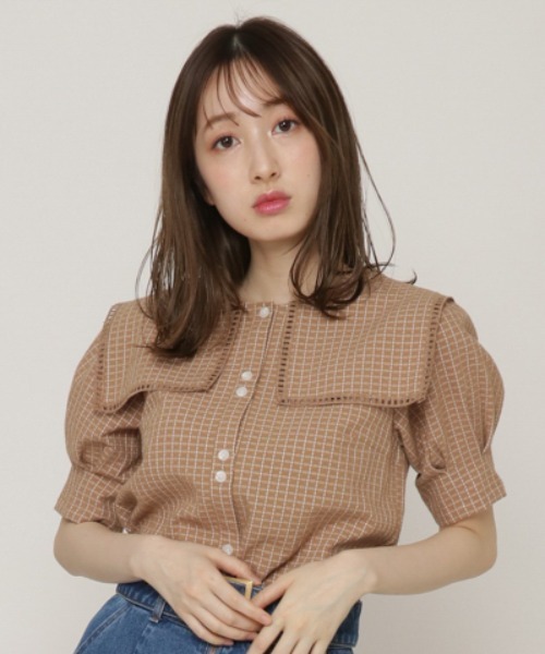 REDYAZEL（レディアゼル）の「チェックはしごレースカラータックスリーブブラウス（シャツ/ブラウス・レディース・ブラウン/オフホワイト/グリーン・FREE）」の21枚目の写真