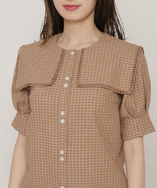 REDYAZEL（レディアゼル）の「チェックはしごレースカラータックスリーブブラウス（シャツ/ブラウス・レディース・ブラウン/オフホワイト/グリーン・FREE）」の6枚目の写真