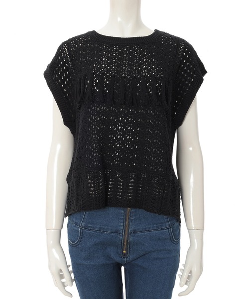 fifth（フィフス）の「クロシェ編みサマーニット（ニット/セーター・レディース・グレイッシュベージュ/ブラック・MEDIUM）」の6枚目の写真