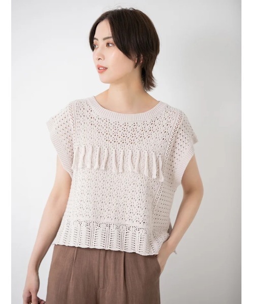 fifth（フィフス）の「クロシェ編みサマーニット（ニット/セーター・レディース・グレイッシュベージュ/ブラック・MEDIUM）」の21枚目の写真