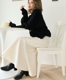 moment+ | 【2021S/S New Arrival】カラーヘビーツイル＆デニムアシメ切替フリルマーメイドロングスカート(デニムスカート)