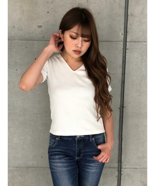 ENVYM（アンビー）の「バックレースリブTOPS（Tシャツ/カットソー・レディース・ブラック/ベージュ/ホワイト・FREE）」の5枚目の写真