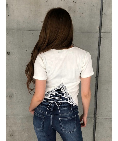 ENVYM（アンビー）の「バックレースリブTOPS（Tシャツ/カットソー・レディース・ブラック/ベージュ/ホワイト・FREE）」の13枚目の写真