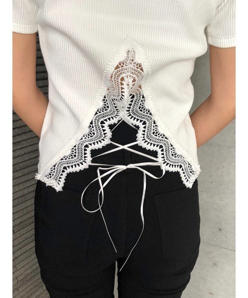 ENVYM（アンビー）の「バックレースリブTOPS（Tシャツ/カットソー・レディース・ブラック/ベージュ/ホワイト・FREE）」の15枚目の写真