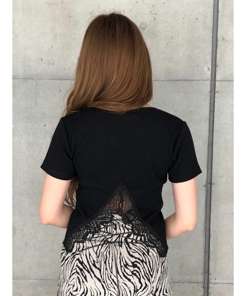 ENVYM（アンビー）の「バックレースリブTOPS（Tシャツ/カットソー・レディース・ブラック/ベージュ/ホワイト・FREE）」の6枚目の写真