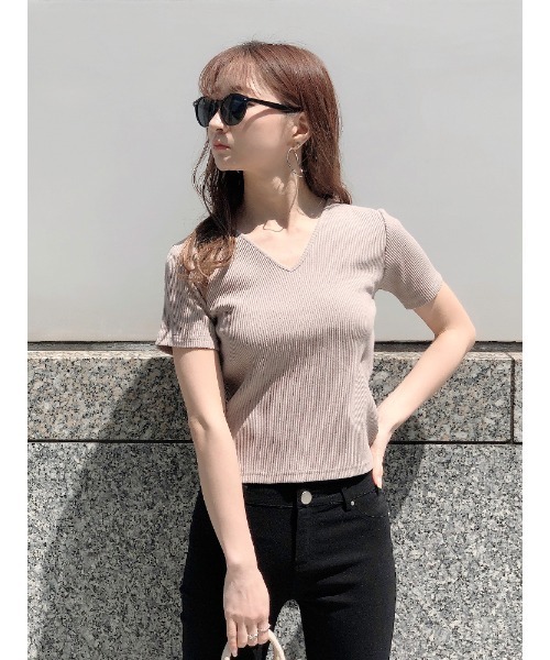 ENVYM（アンビー）の「バックレースリブTOPS（Tシャツ/カットソー・レディース・ブラック/ベージュ/ホワイト・FREE）」の9枚目の写真