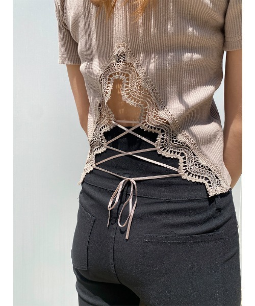 ENVYM（アンビー）の「バックレースリブTOPS（Tシャツ/カットソー・レディース・ブラック/ベージュ/ホワイト・FREE）」の7枚目の写真