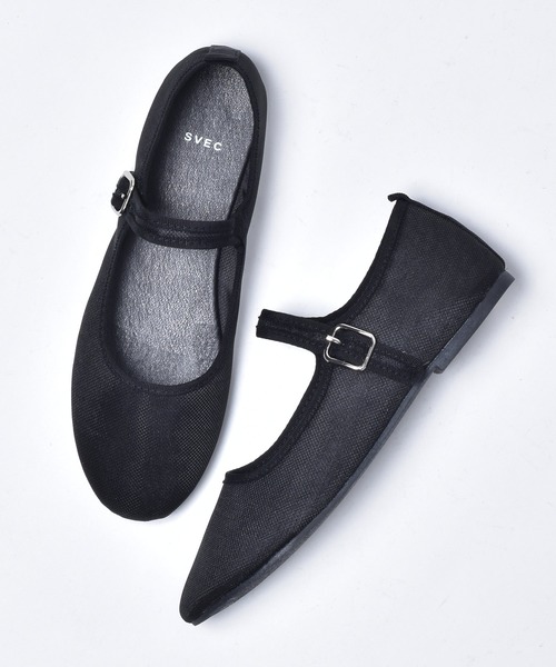 SVEC(シュベック)の「シースルー チュール カンフーシューズ /(バレエシューズ・レディース・ブラック/アイボリー・36/38/35/37/40/39)」の1枚目の写真