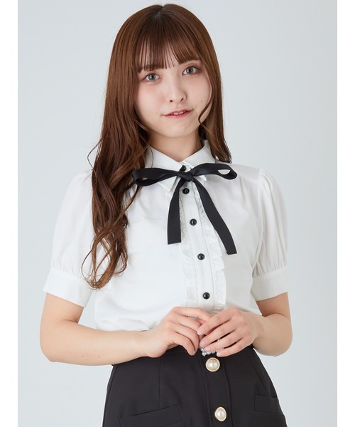 シャツ ブラウス Ank トップスrouge アンクルージュ のファッション フリルリボンタイパフブラウス シャツ ブラウス Ank