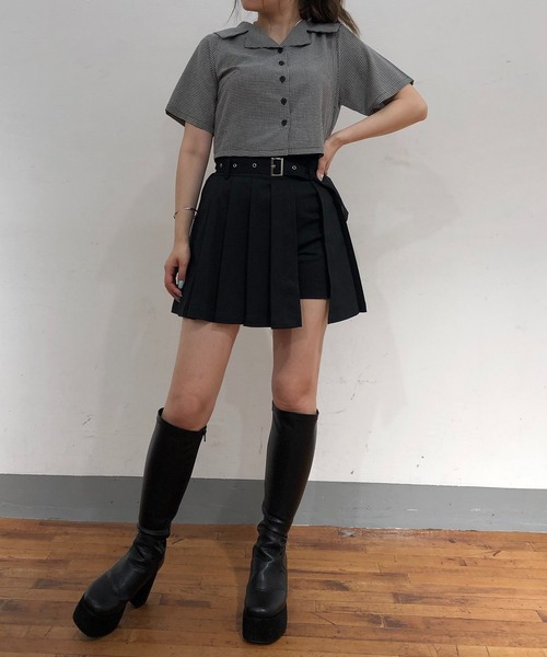 RASVOA(ラスボア)の「ベルト付レイヤードミニプリーツスカート(スカート・レディース・ブラック・FREE)」の9枚目の写真