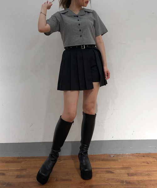RASVOA(ラスボア)の「ベルト付レイヤードミニプリーツスカート(スカート・レディース・ブラック・FREE)」の5枚目の写真