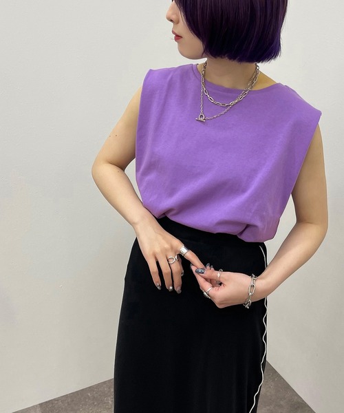 apres jour mignon（アプレジュールミニョン）の「コットンノースリカットソー【ZOZOTOWN限定アイテム】（Tシャツ/カットソー・レディース・ブラック/オフホワイト/グリーン系その他/パープル・X-LARGE/フリー）」の19枚目の写真