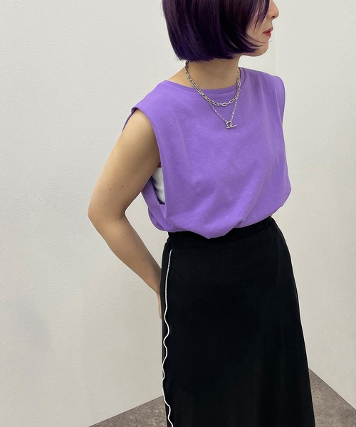 apres jour mignon（アプレジュールミニョン）の「コットンノースリカットソー【ZOZOTOWN限定アイテム】（Tシャツ/カットソー・レディース・ブラック/オフホワイト/グリーン系その他/パープル・X-LARGE/フリー）」の20枚目の写真