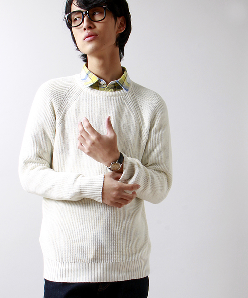 WEGO（ウィゴー）の「WEGO/片畦コットンニット（ニット/セーター・メンズ・ホワイト/ブラック系その他/ブルー/ブルー系その他・LARGE/MEDIUM）」の2枚目の写真