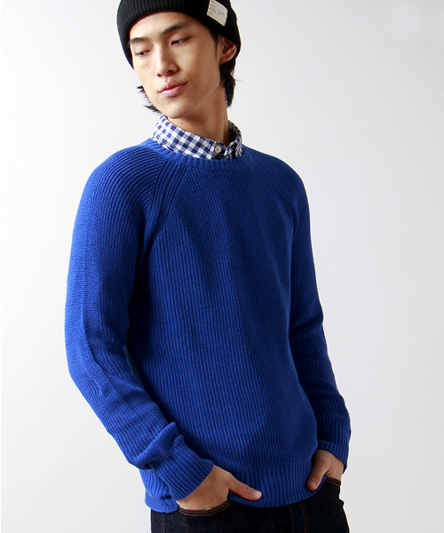 WEGO（ウィゴー）の「WEGO/片畦コットンニット（ニット/セーター・メンズ・ホワイト/ブラック系その他/ブルー/ブルー系その他・LARGE/MEDIUM）」の4枚目の写真