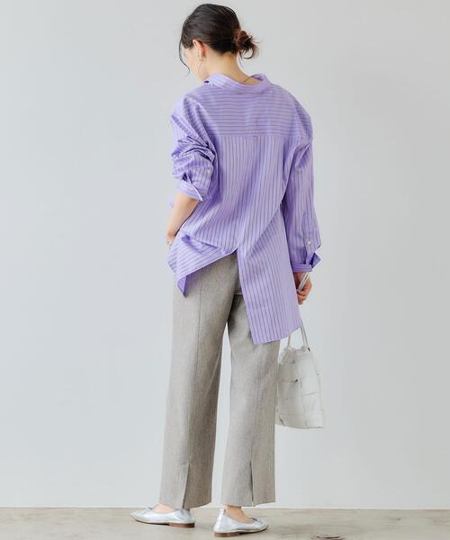 green label relaxing(グリーンレーベルリラクシング)の「<1_OF MINE(ワンオブマイン)> スリット ロング シャツ ストライプ(シャツ/ブラウス・レディース・ホワイト/その他1/その他2・FREE)」の5枚目の写真