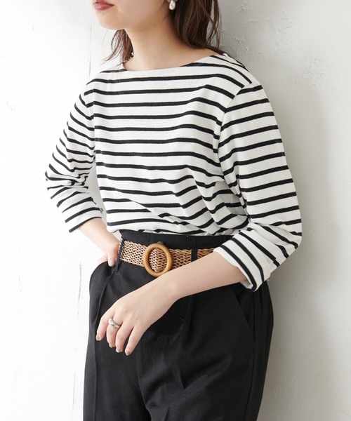 natural couture（ナチュラルクチュール）の「【WEB限定カラー有り】便利なベーシックボーダーT（Tシャツ/カットソー・レディース・ブラック/ベージュ/ブラウン/ピンク/グリーン・FREE）」の2枚目の写真