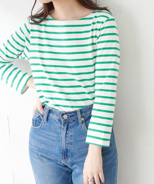 natural couture（ナチュラルクチュール）の「【WEB限定カラー有り】便利なベーシックボーダーT（Tシャツ/カットソー・レディース・ブラック/ベージュ/ブラウン/ピンク/グリーン・FREE）」の7枚目の写真