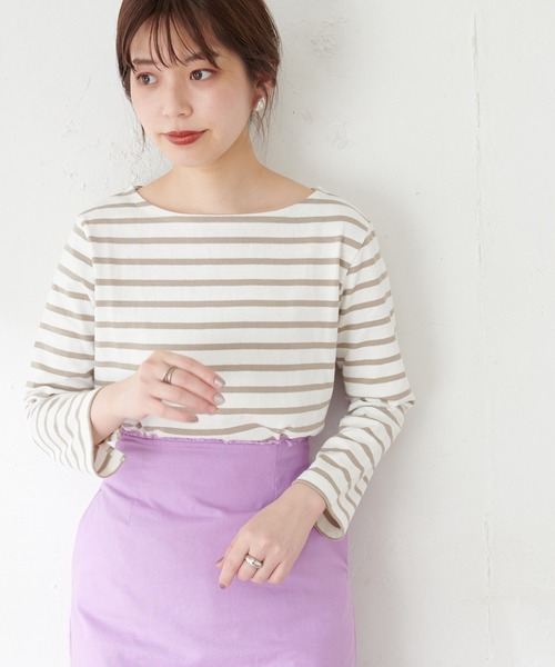 natural couture（ナチュラルクチュール）の「【WEB限定カラー有り】便利なベーシックボーダーT（Tシャツ/カットソー・レディース・ブラック/ベージュ/ブラウン/ピンク/グリーン・FREE）」の10枚目の写真