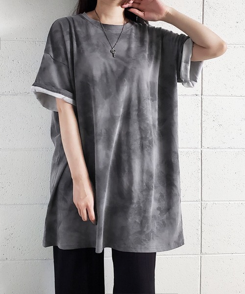 me+em select（ミームセレクト）の「タイダイニュアンスビッグTシャツ【ユニセックス】（Tシャツ/カットソー・レディース・チャコールグレー/ベージュ/グリーン・FREE）」の2枚目の写真