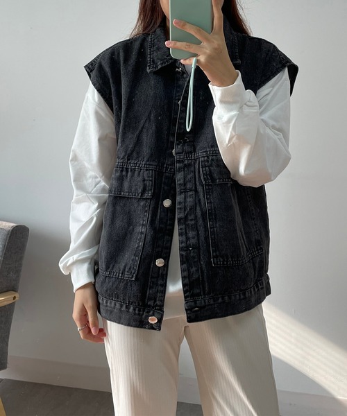 完売品♦︎新品♦︎be with M ニコアンドMisayoハギッテデニムベスト ニコアンド [be with M] Misayoハギッテデニムベスト ブラック