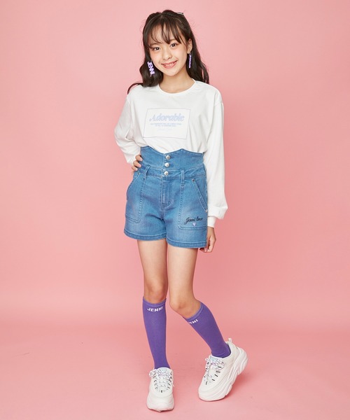 JENNI love(ジェニィラブ)の「ウエストボタンデニムショーパン(デニムパンツ・キッズ・ネイビー/ブルー・130cm/160cm/150cm/140cm)」の4枚目の写真