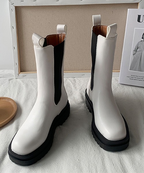 SMILE ORCHID（スマイルオーキッド）の「トラックソールサイドゴアブーツ（ブーツ・レディース・ホワイト/ブラック・37/38/39）」の10枚目の写真