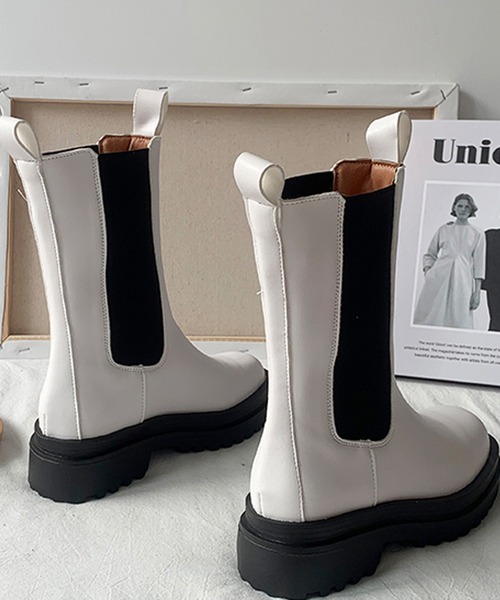 SMILE ORCHID（スマイルオーキッド）の「トラックソールサイドゴアブーツ（ブーツ・レディース・ホワイト/ブラック・37/38/39）」の12枚目の写真