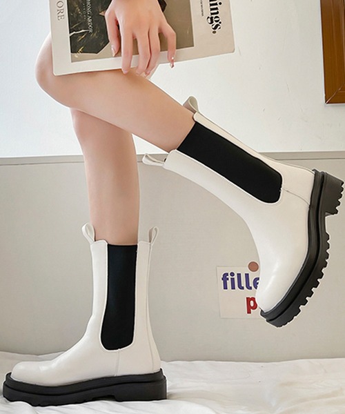 SMILE ORCHID（スマイルオーキッド）の「トラックソールサイドゴアブーツ（ブーツ・レディース・ホワイト/ブラック・37/38/39）」の3枚目の写真