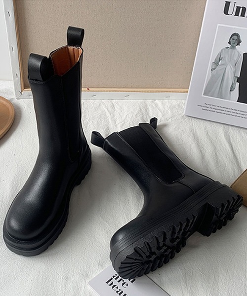 SMILE ORCHID（スマイルオーキッド）の「トラックソールサイドゴアブーツ（ブーツ・レディース・ホワイト/ブラック・37/38/39）」の9枚目の写真