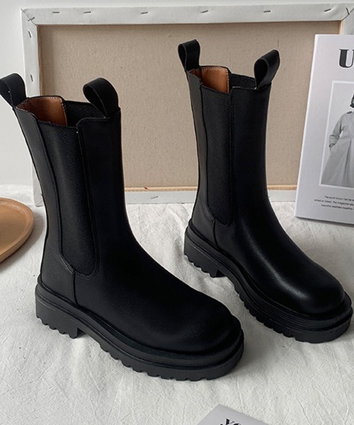 SMILE ORCHID（スマイルオーキッド）の「トラックソールサイドゴアブーツ（ブーツ・レディース・ホワイト/ブラック・37/38/39）」の5枚目の写真