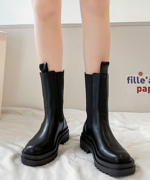 SMILE ORCHID（スマイルオーキッド）の「トラックソールサイドゴアブーツ（ブーツ・レディース・ホワイト/ブラック・37/38/39）」の8枚目の写真