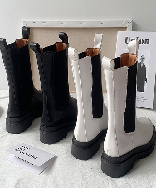 SMILE ORCHID（スマイルオーキッド）の「トラックソールサイドゴアブーツ（ブーツ・レディース・ホワイト/ブラック・37/38/39）」の11枚目の写真