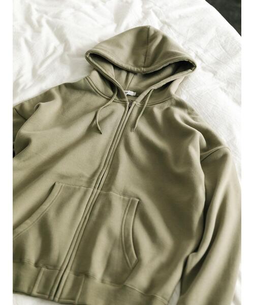 koe（コエ）の「アンチピリング加工TC裏起毛ジップパーカー*（パーカー・レディース・ピンク/ホワイト/ライトベージュ/ライトグレー/ブラック/カーキ・L/M/S）」の12枚目の写真