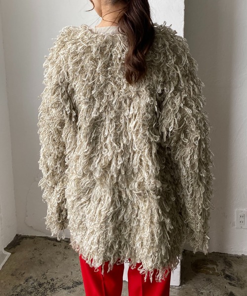 CAPRICIEUX LE'MAGE（カプリシューレマージュ）の「ループフリンジミドルカーディガン（カーディガン/ボレロ・レディース・アイボリー/ブラウン・FREE）」の9枚目の写真